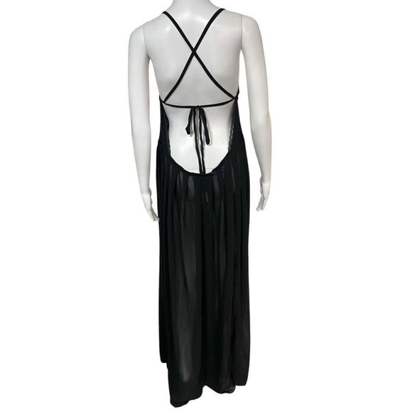 Fredrick’s of Hollywood Vintage Dead Stock Black Long Lace Top Sheer Bottom Tie - Picture 4 of 9